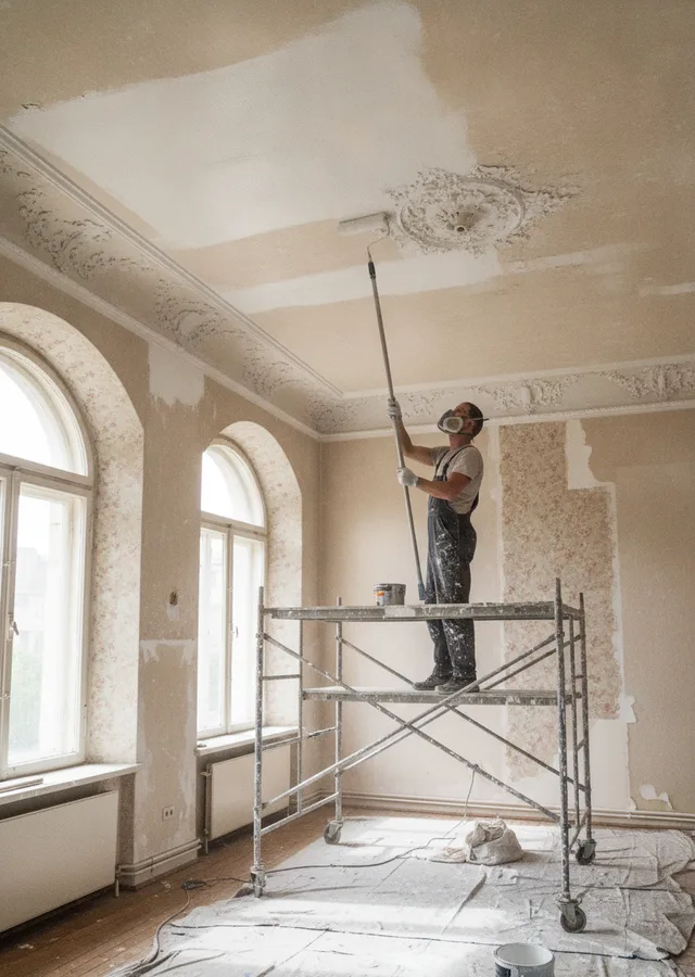 Peintre en bâtiment sur échafaudage dans le Var
